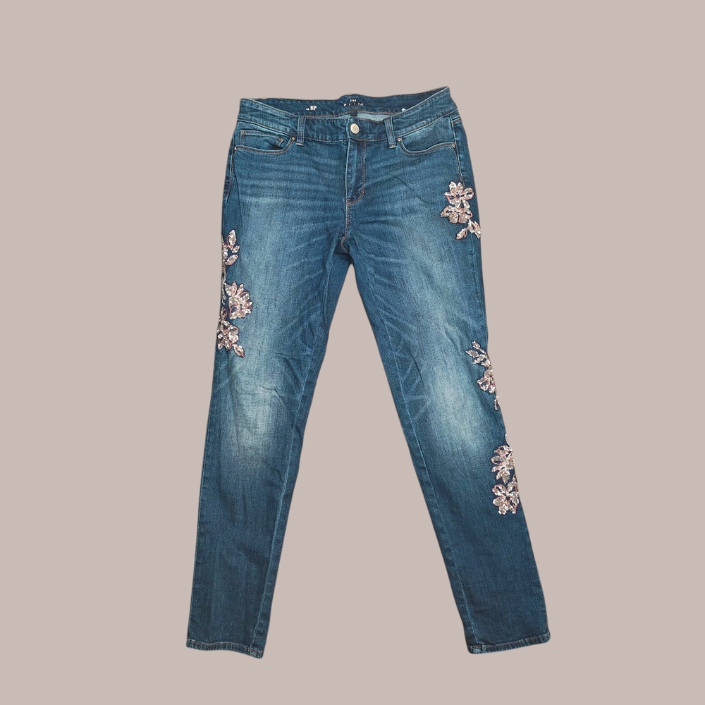 White House Black Market Blue Skinny Jeans with Embroidery